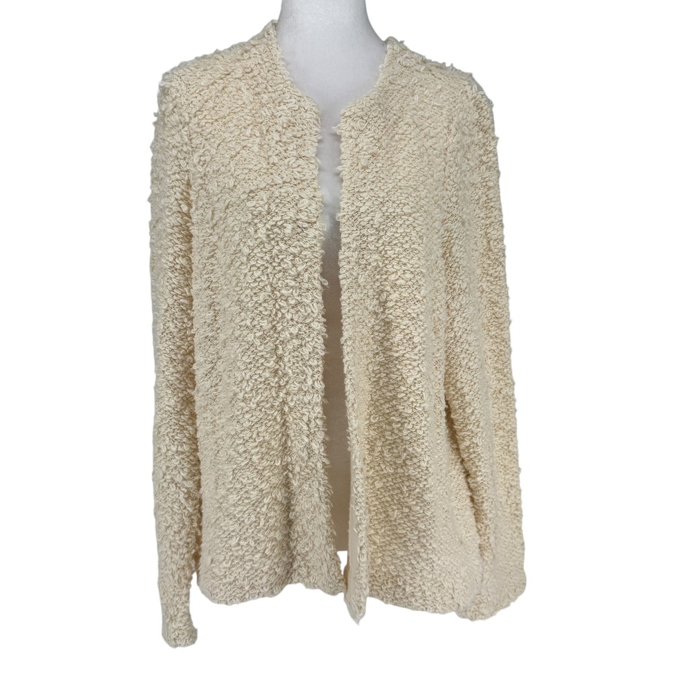 Eileen Fisher 100% Organic Cotton Boucle Popcorn Knit Open Front Cardigan XL